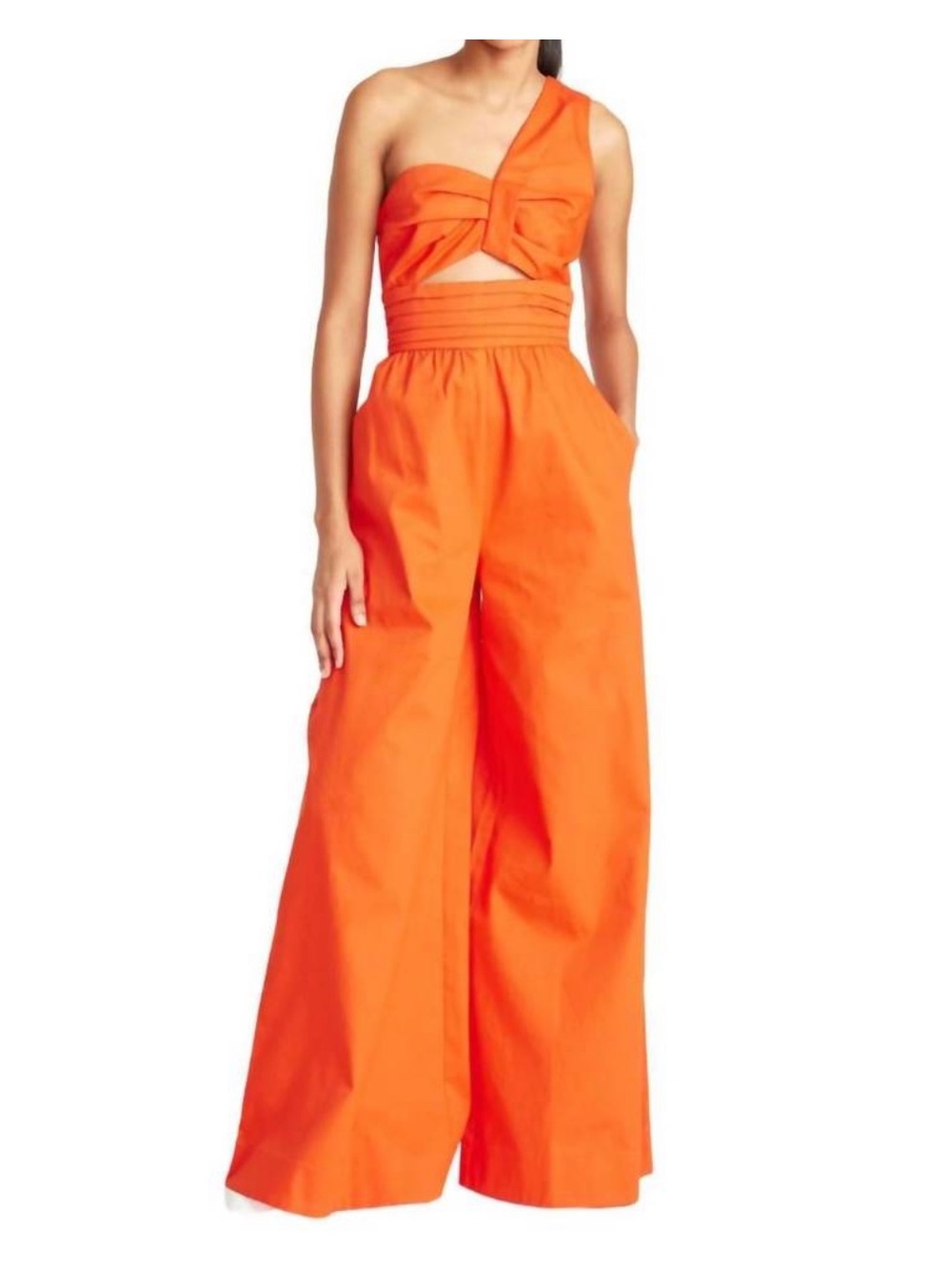 AMUR Laurie One Shoulder Wide Leg Jumpsuit Poppy Red Orange Formal Size 4